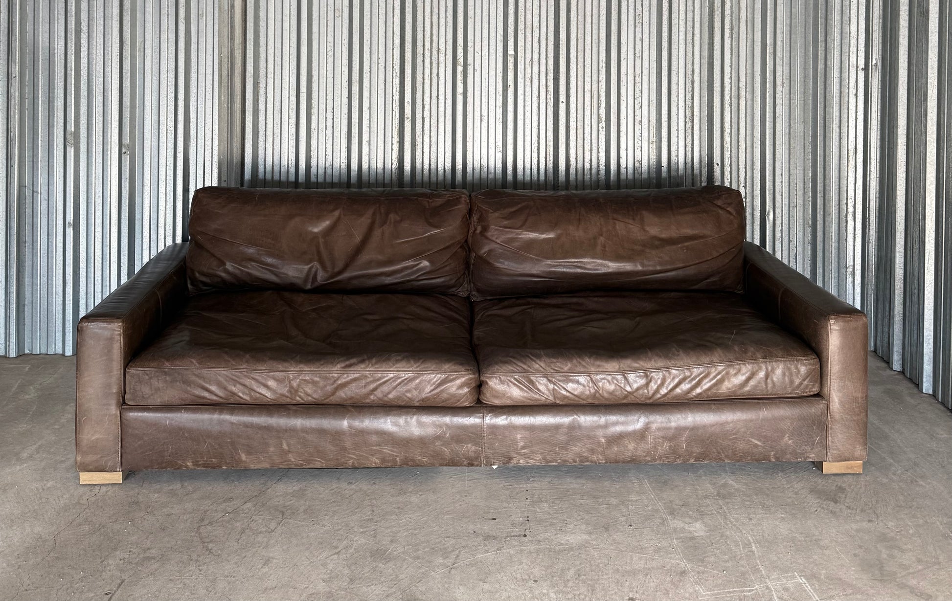 Restoration Hardware 9' Luxe Depth Maxwell Sofa in Truffle Italian Brompton Leather