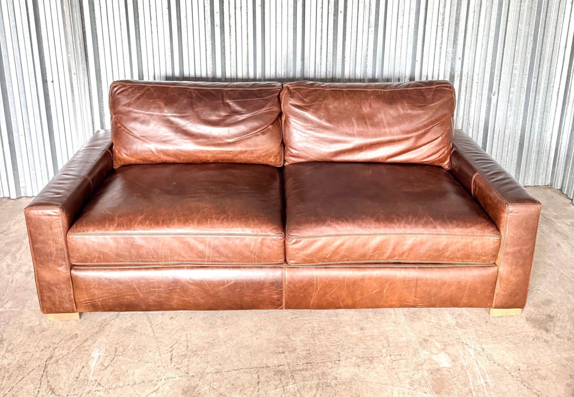 Restoration Hardware 7' Classic Depth Maxwell Sofa in Cocoa Italian Brompton Leather