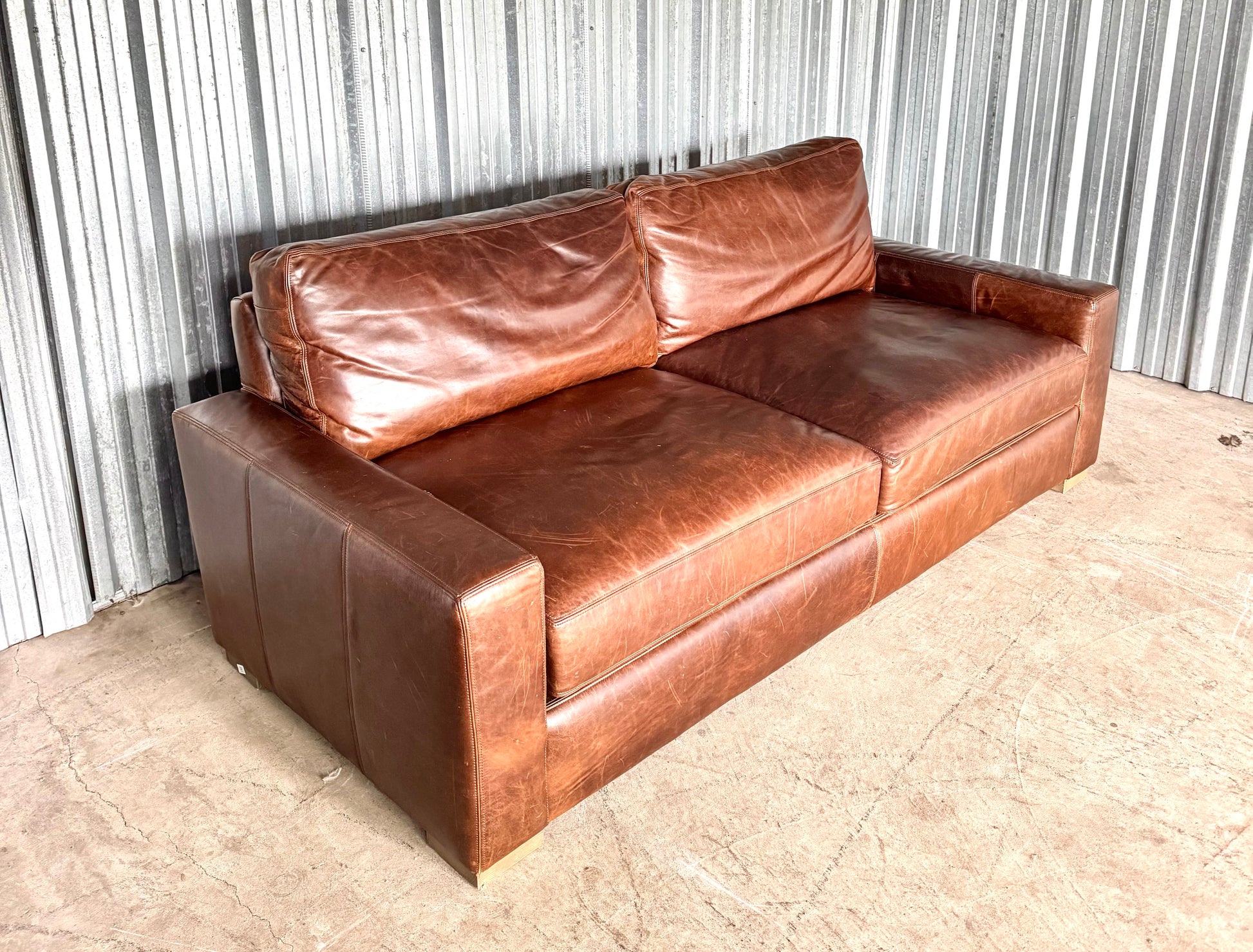 Restoration Hardware 7' Classic Depth Maxwell Sofa in Cocoa Italian Brompton Leather