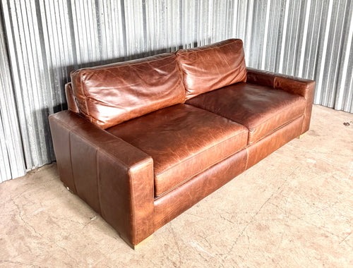 Restoration Hardware 7' Classic Depth Maxwell Sofa in Cocoa Italian Brompton Leather