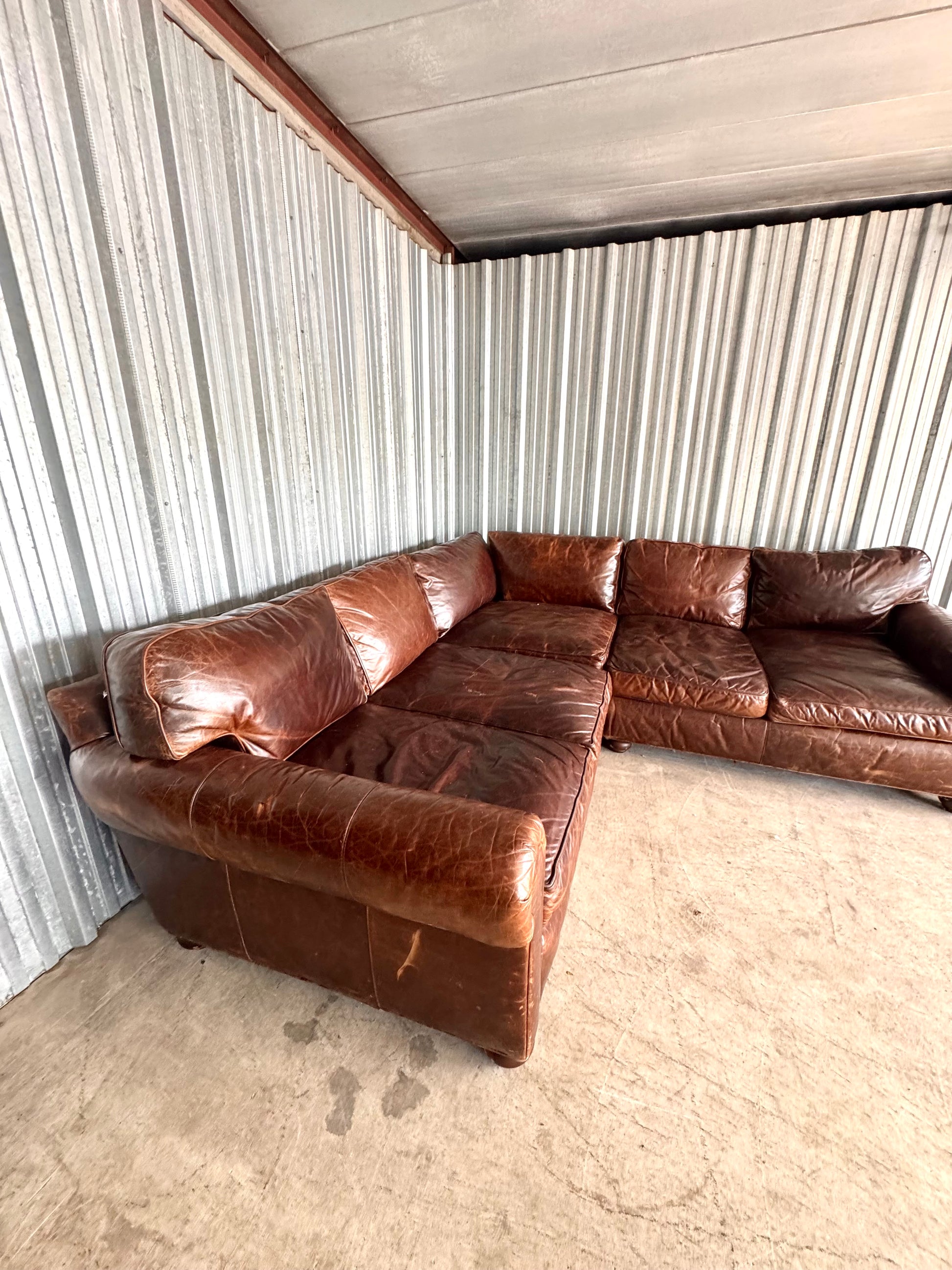 Restoration Hardware Down-Filled Luxe Depth Modular Sectional Lancaster in Italian Brompton Leather