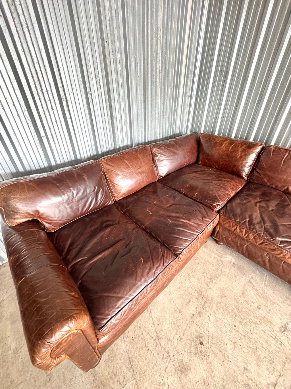 Restoration Hardware Down-Filled Luxe Depth Modular Sectional Lancaster in Italian Brompton Leather