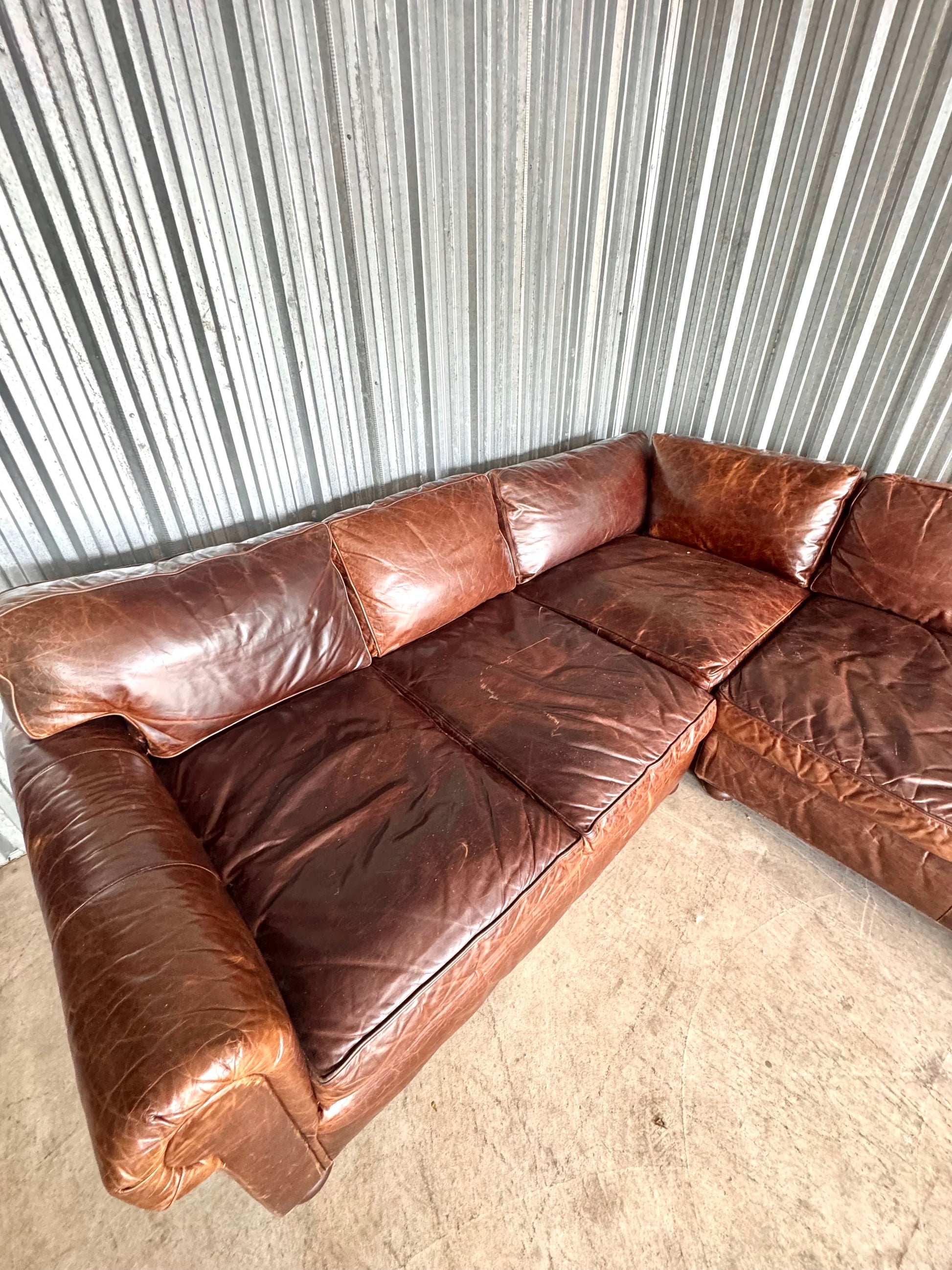 Restoration Hardware Down-Filled Luxe Depth Modular Sectional Lancaster in Italian Brompton Leather