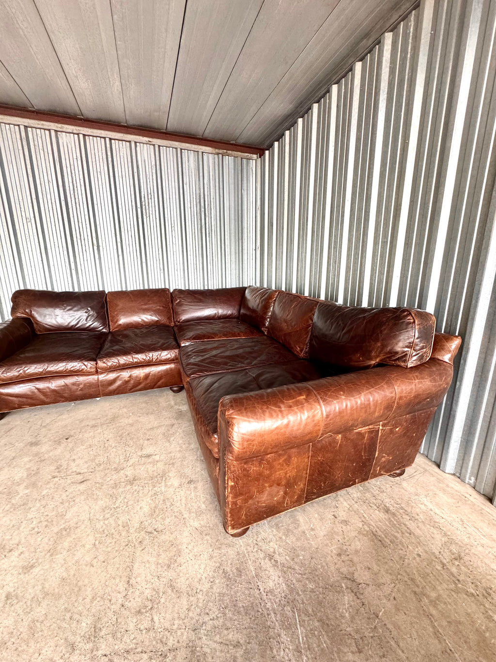 Restoration Hardware Down-Filled Luxe Depth Modular Sectional Lancaster in Italian Brompton Leather